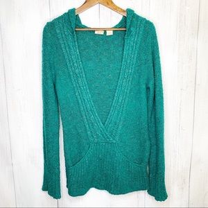 BKE Teal Green Hooded Pullover Tunic Sweater Knit